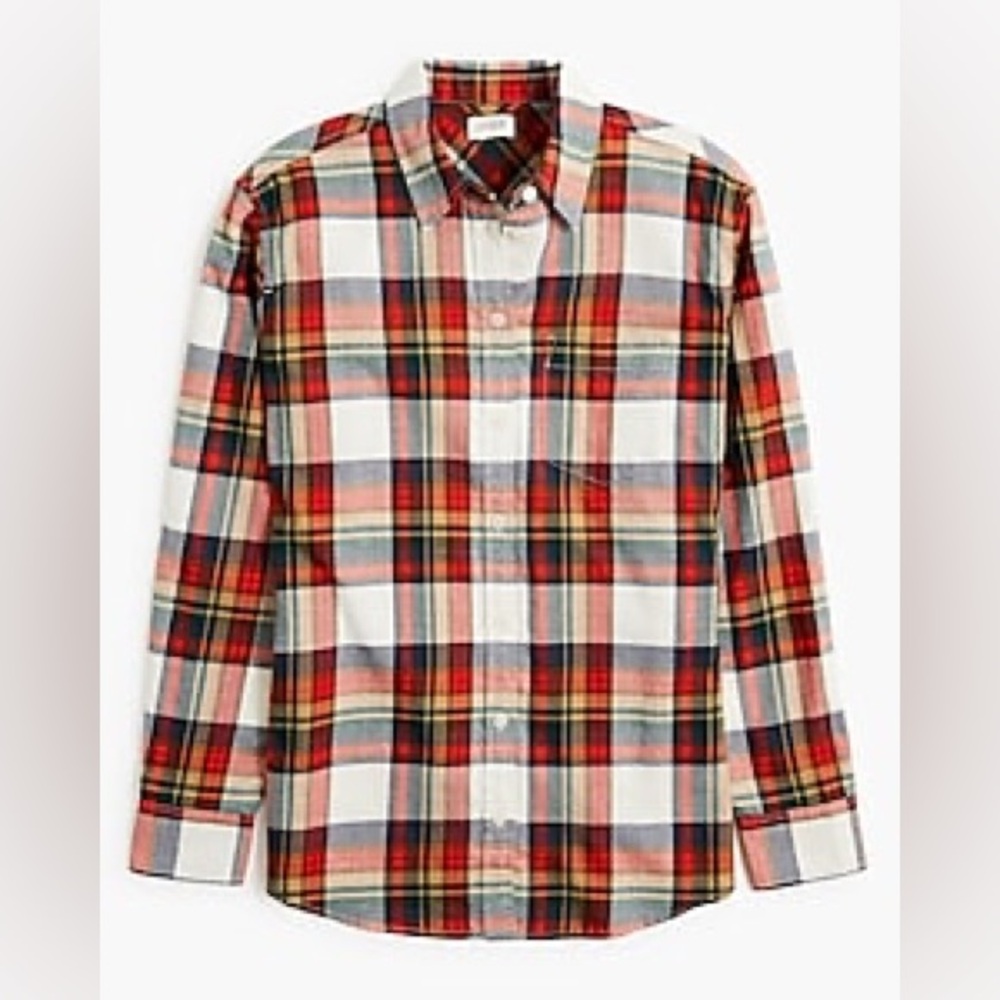 J.Crew Factory New With Tags Plaid Flannel Shirt Ivory Multicolor Size M